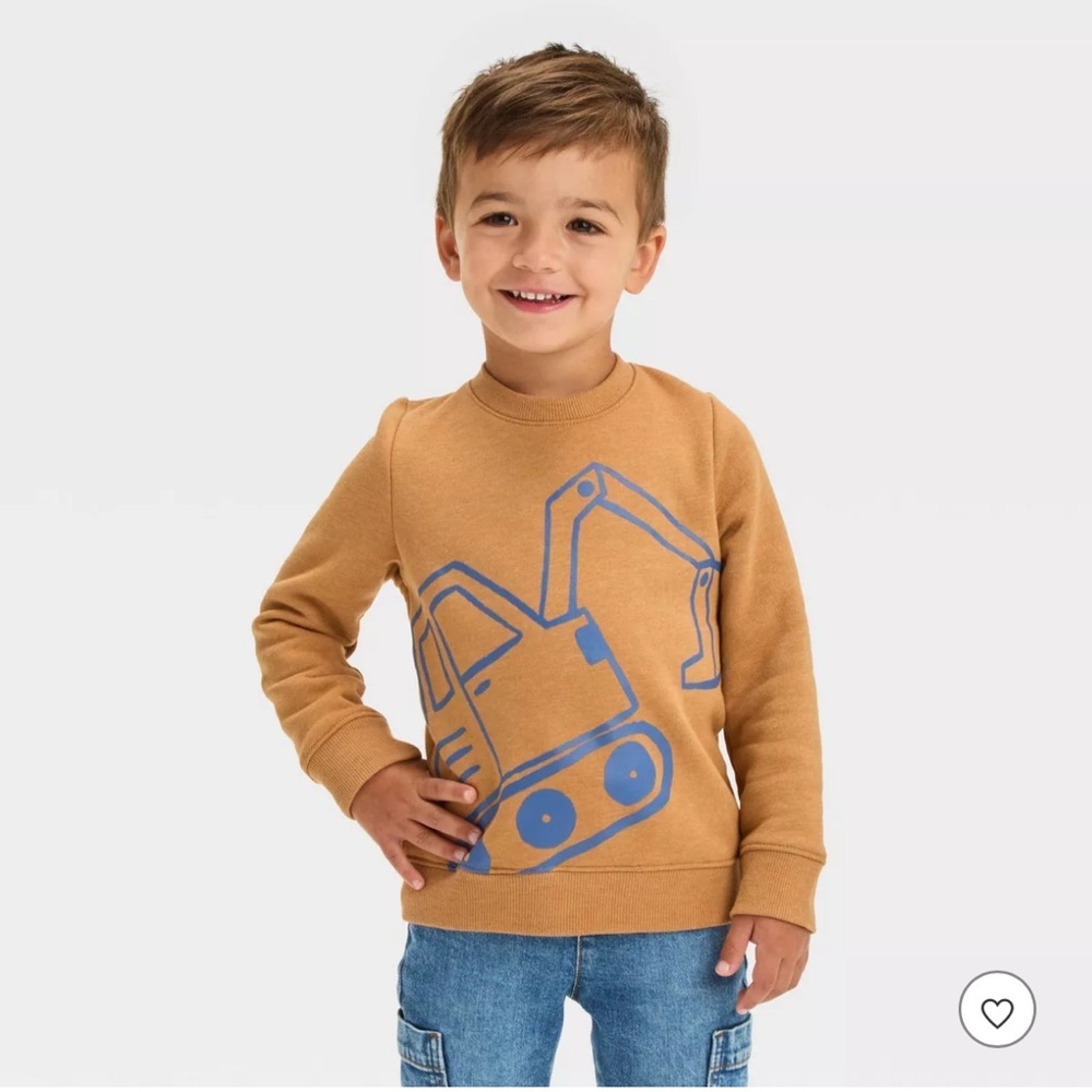 Cat‎ & Jack Toddler Boy Excavator Sweatshirt Brown 18M Long Sleeve NWT